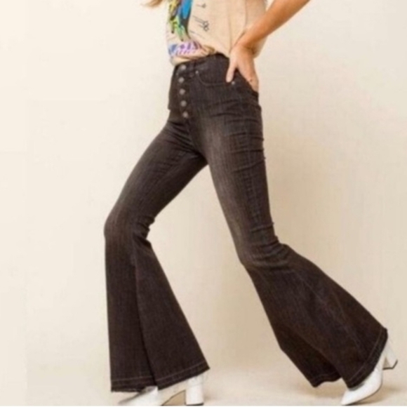 Free People NWT Charcoal High Rise Flare Jeans - Picture 6 of 6